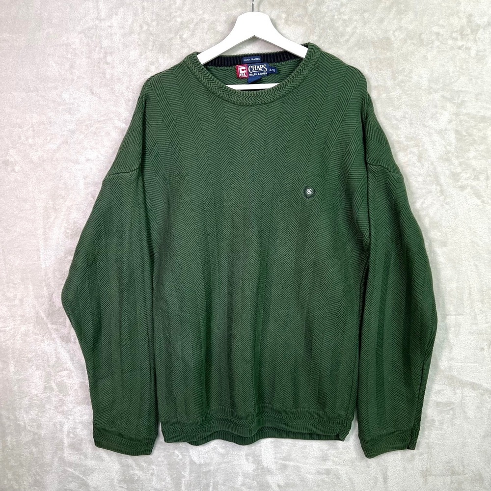 VINTAGE Chaps Ralph Lauren‎ Sweater Mens XLarge Green Heavy Knit Hand Framed 90s